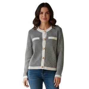 Carol Rose Women's Black & White Button Down Sweater Cardigan  Size PL NWT